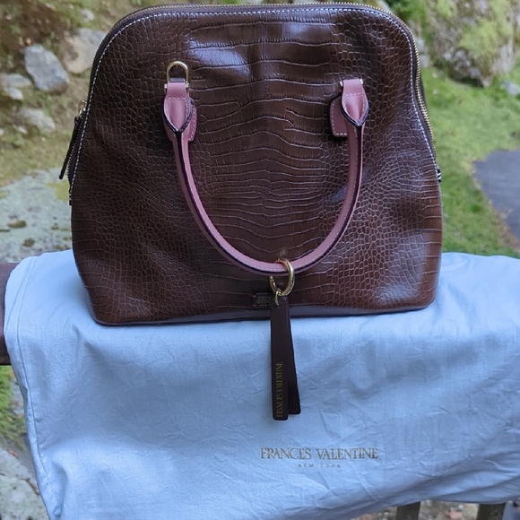 Frances Valentine Brown Satchel with Pink Handles - Picture 1 of 8
